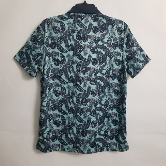 Apt 9 Mens M Short Sleeve Hawaiian Premiere Flex Polo Teal Blue Black Monkey - Picture 8 of 12